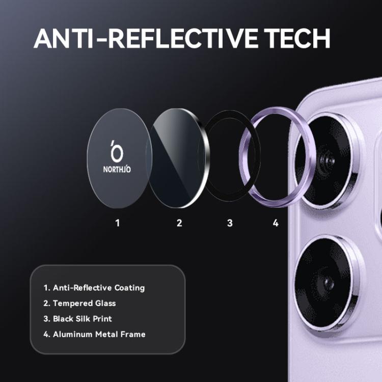 For OPPO Reno14 F 5G NORTHJO Camera Lens Protector CD Metal Ring Tempered Glass Film(Purple) - Reno14 F Tempered Glass by NORTHJO | Online Shopping UK | buy2fix