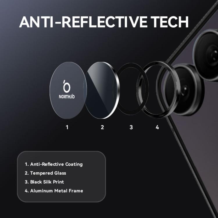 For Samsung Galaxy Z Flip7 5G NORTHJO Camera Lens Protector CD Metal Ring Tempered Glass Film(Black) - For Samsung by NORTHJO | Online Shopping UK | buy2fix