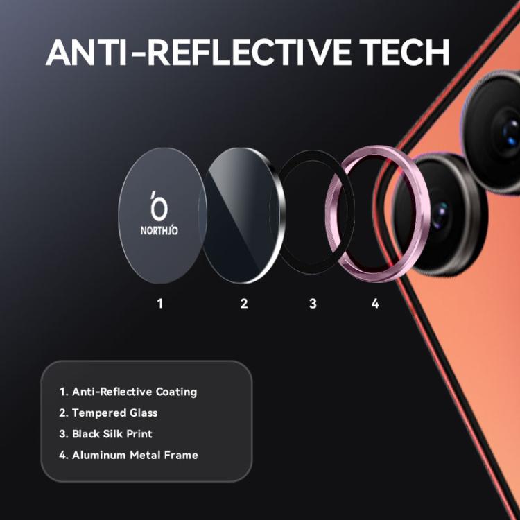 For Samsung Galaxy Z Flip7 5G NORTHJO Camera Lens Protector CD Metal Ring Tempered Glass Film(Pink) - For Samsung by NORTHJO | Online Shopping UK | buy2fix