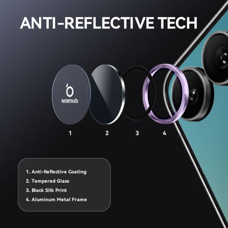 For Samsung Galaxy Z Flip7 5G NORTHJO Camera Lens Protector CD Metal Ring Tempered Glass Film(Purple) - For Samsung by NORTHJO | Online Shopping UK | buy2fix