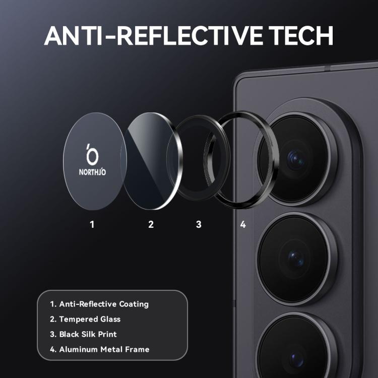 For Samsung Galaxy Z Fold7 5G NORTHJO Camera Lens Protector CD Metal Ring Tempered Glass Film(Black) - For Samsung by NORTHJO | Online Shopping UK | buy2fix