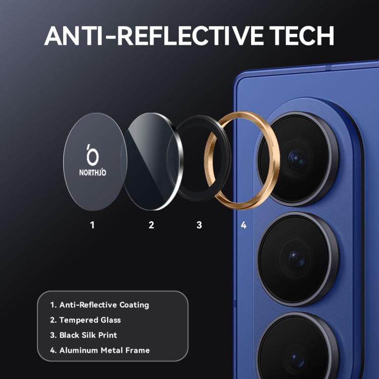 For Samsung Galaxy Z Fold7 5G NORTHJO Camera Lens Protector CD Metal Ring Tempered Glass Film(Gold) - For Samsung by NORTHJO | Online Shopping UK | buy2fix