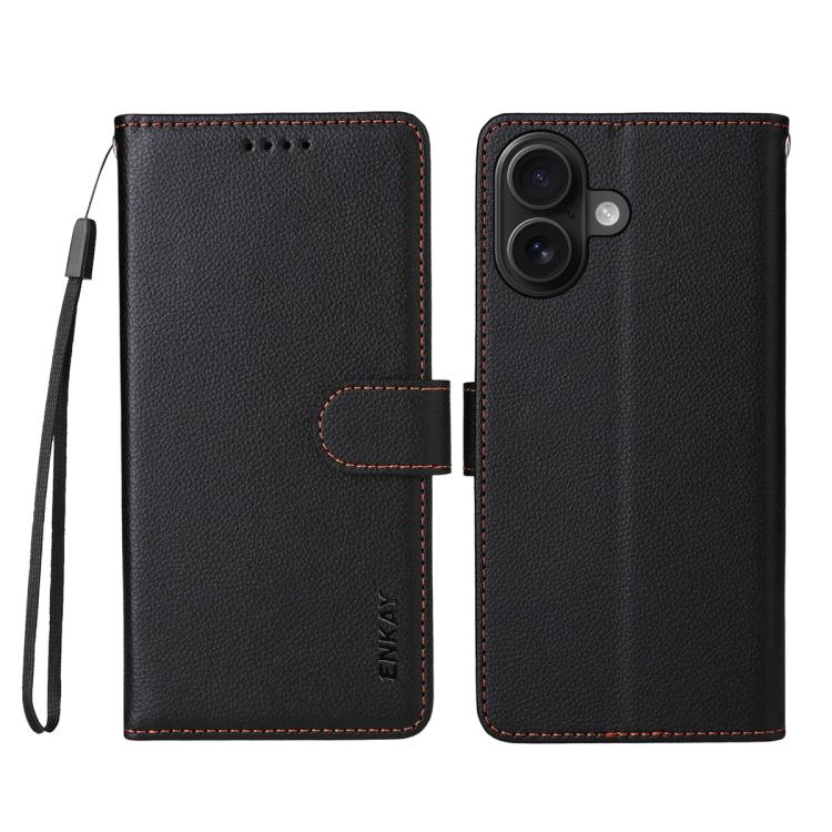 For iPhone 17 ENKAY RFID Blocking Wallet Kickstand Litchi Texture Leather Phone Case(Black) - iPhone 17 Cases by ENKAY | Online Shopping UK | buy2fix