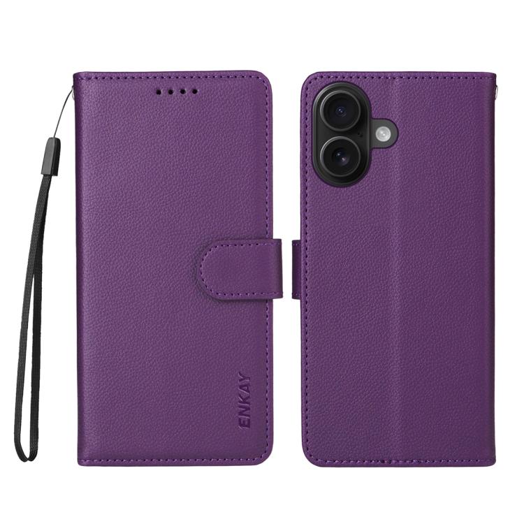 For iPhone 17 ENKAY RFID Blocking Wallet Kickstand Litchi Texture Leather Phone Case(Purple) - iPhone 17 Cases by ENKAY | Online Shopping UK | buy2fix
