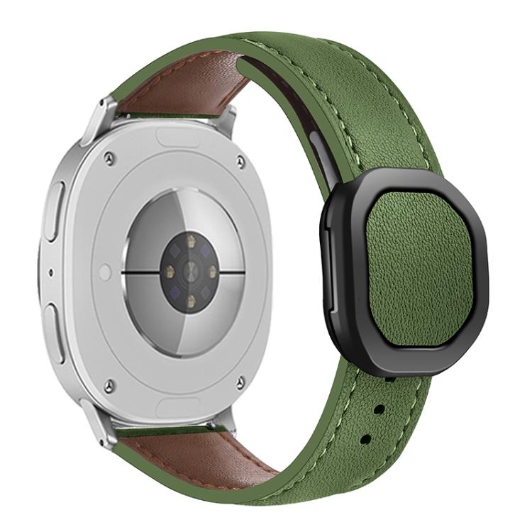 For Samsung Galaxy Watch8 / Watch8 Classic Magnetic Fold Genuine Buckle Leather Watch Band(Army Green) - Watch Bands by buy2fix | Online Shopping UK | buy2fix