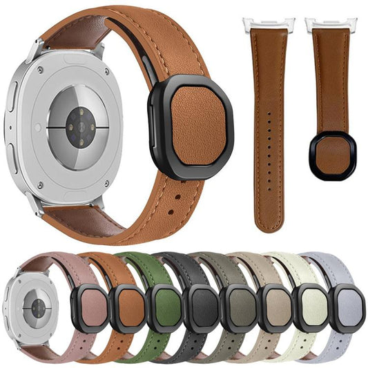 For Samsung Galaxy Watch8 / Watch8 Classic Magnetic Fold Genuine Buckle Leather Watch Band(Army Green) - Watch Bands by buy2fix | Online Shopping UK | buy2fix