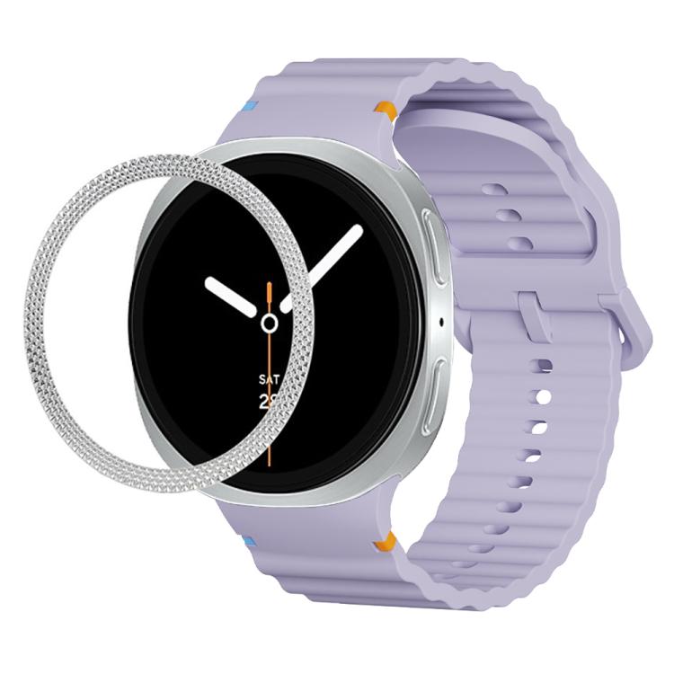 For Samsung Galaxy Watch8 40mm Rhombic Texture Bezel and Wavy Grain Stitched Color Buckle Silicone Watch Band(Purple Silver) - Watch Bands by buy2fix | Online Shopping UK | buy2fix