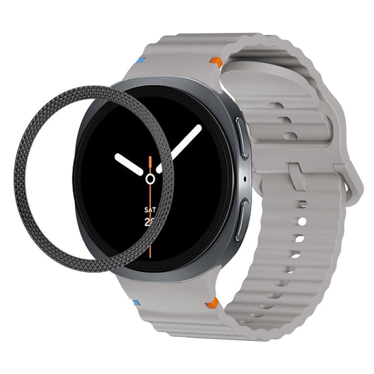For Samsung Galaxy Watch8 40mm Rhombic Texture Bezel and Wavy Grain Stitched Color Buckle Silicone Watch Band(Gray Black) - Watch Bands by buy2fix | Online Shopping UK | buy2fix