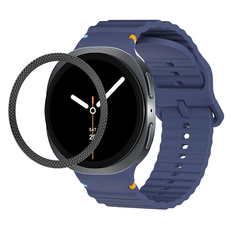 For Samsung Galaxy Watch8 40mm Rhombic Texture Bezel and Wavy Grain Stitched Color Buckle Silicone Watch Band(Midnight Blue Black) - Watch Bands by buy2fix | Online Shopping UK | buy2fix