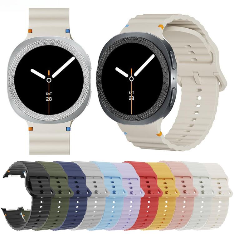 For Samsung Galaxy Watch8 44mm Rhombic Texture Bezel and Wavy Grain Stitched Color Buckle Silicone Watch Band(Beige Black) - Watch Bands by buy2fix | Online Shopping UK | buy2fix