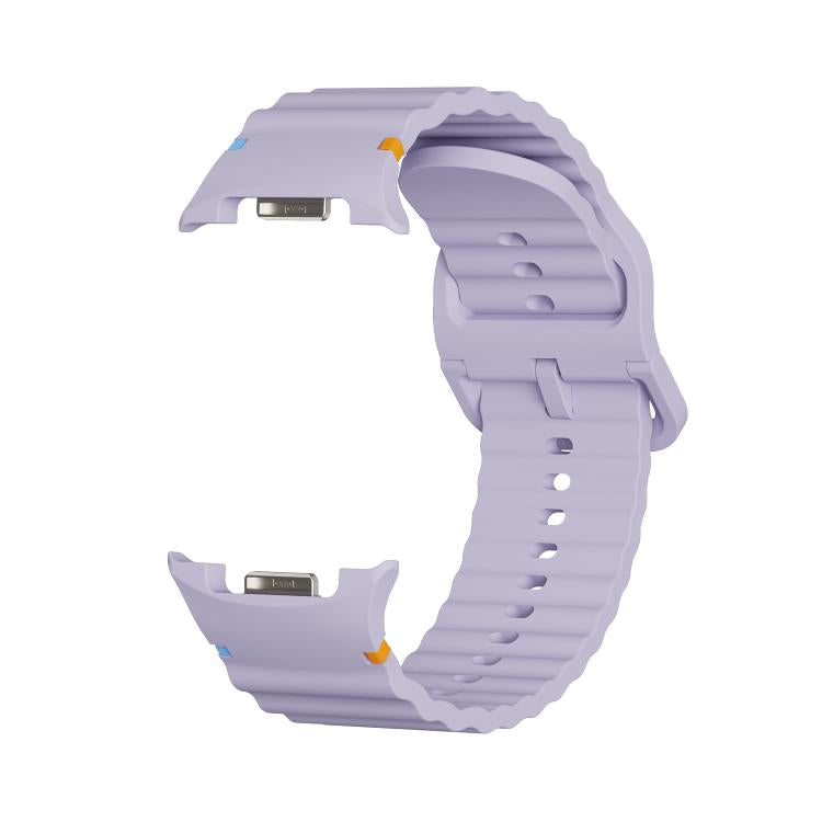 For Samsung Galaxy Watch8 44mm Diamond Bezel and Wavy Grain Stitched Color Buckle Silicone Watch Band(Purple Silver) - Watch Bands by buy2fix | Online Shopping UK | buy2fix