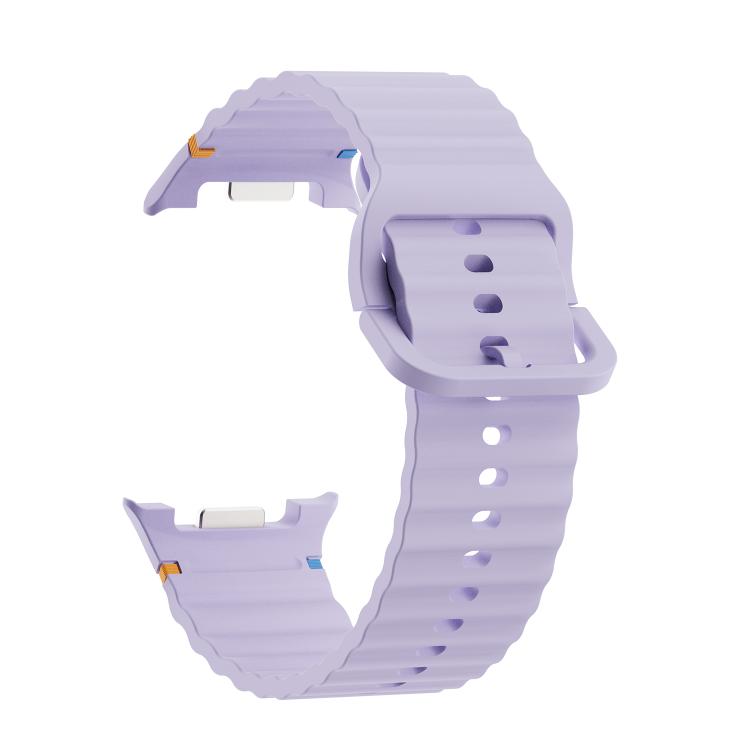 For Samsung Galaxy Watch8 44mm Diamond Bezel and Wavy Grain Stitched Color Buckle Silicone Watch Band(Purple Silver) - Watch Bands by buy2fix | Online Shopping UK | buy2fix
