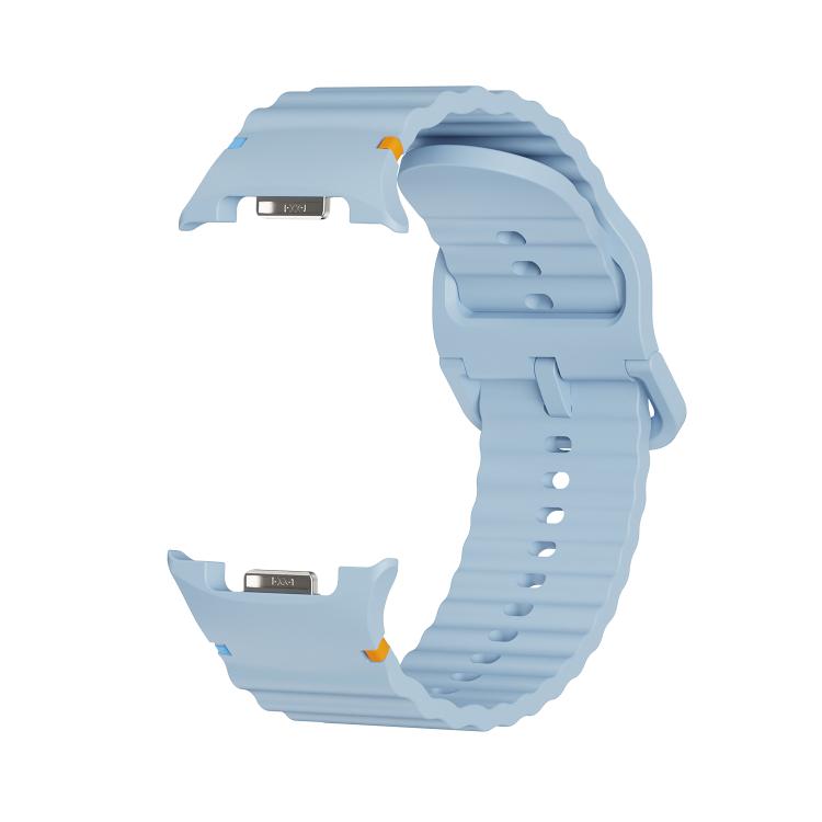 For Samsung Galaxy Watch8 44mm Diamond Bezel and Wavy Grain Stitched Color Buckle Silicone Watch Band(Light Blue Silver) - Watch Bands by buy2fix | Online Shopping UK | buy2fix