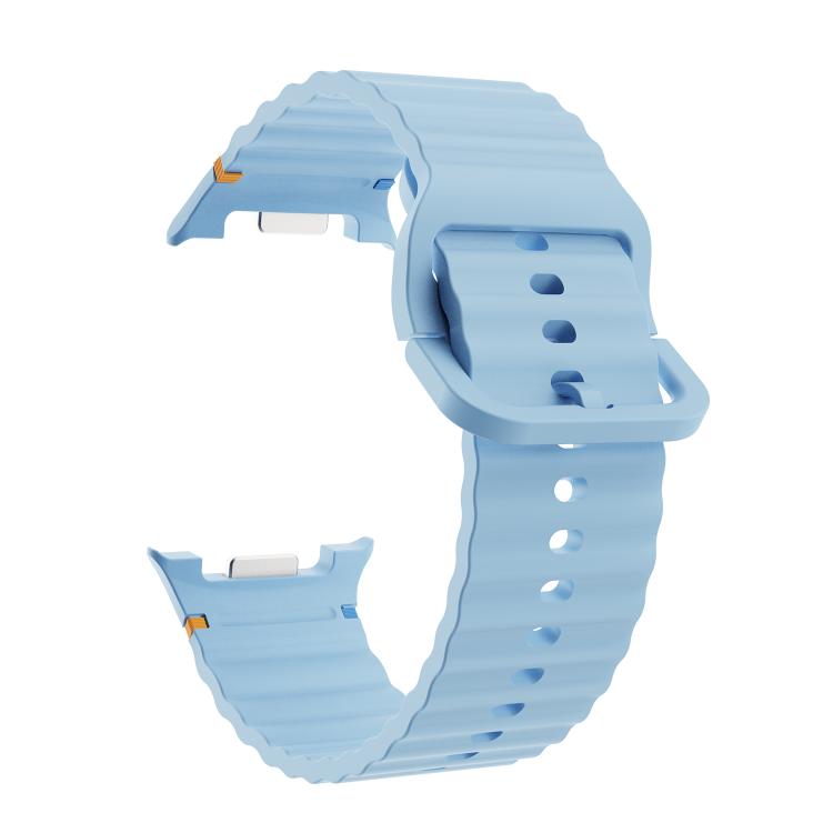For Samsung Galaxy Watch8 44mm Diamond Bezel and Wavy Grain Stitched Color Buckle Silicone Watch Band(Light Blue Silver) - Watch Bands by buy2fix | Online Shopping UK | buy2fix