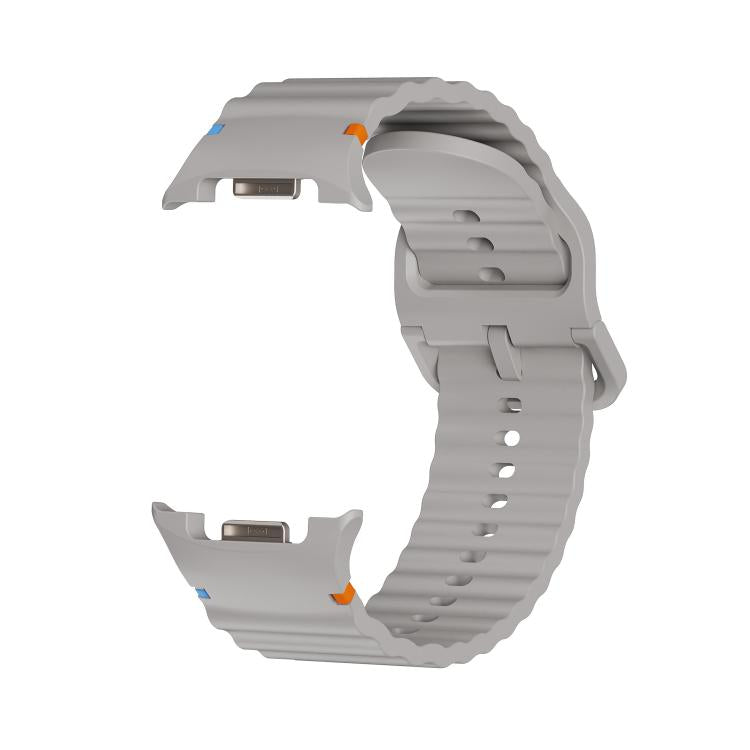 For Samsung Galaxy Watch8 44mm Diamond Bezel and Wavy Grain Stitched Color Buckle Silicone Watch Band(Gray Silver) - Watch Bands by buy2fix | Online Shopping UK | buy2fix