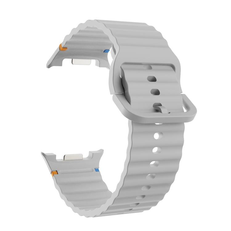 For Samsung Galaxy Watch8 44mm Diamond Bezel and Wavy Grain Stitched Color Buckle Silicone Watch Band(Gray Silver) - Watch Bands by buy2fix | Online Shopping UK | buy2fix
