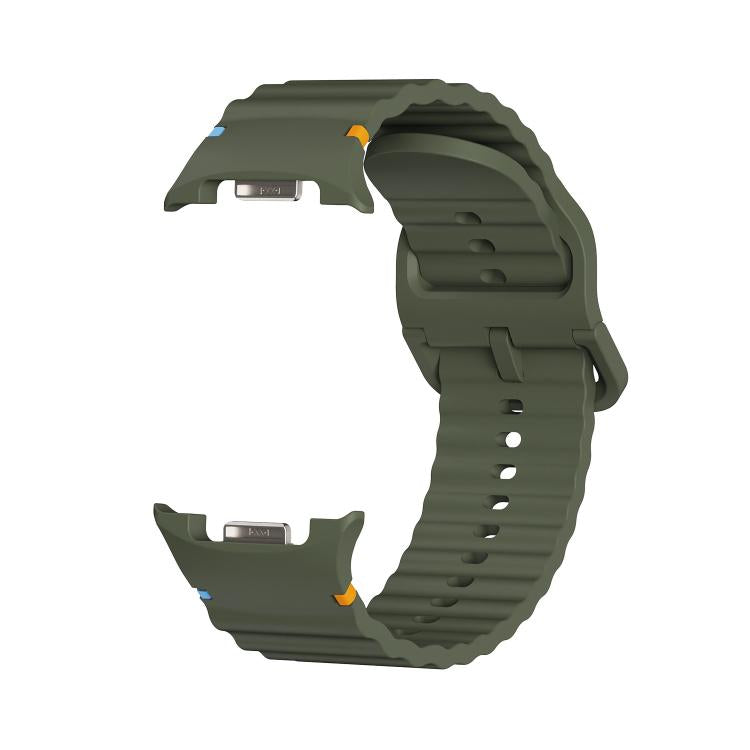 For Samsung Galaxy Watch8 44mm Diamond Bezel and Wavy Grain Stitched Color Buckle Silicone Watch Band(Army Green Black) - Watch Bands by buy2fix | Online Shopping UK | buy2fix