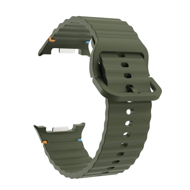 For Samsung Galaxy Watch8 44mm Diamond Bezel and Wavy Grain Stitched Color Buckle Silicone Watch Band(Army Green Black) - Watch Bands by buy2fix | Online Shopping UK | buy2fix