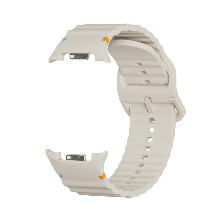 For Samsung Galaxy Watch8 40mm Diamond Bezel and Wavy Grain Stitched Color Buckle Silicone Watch Band(Beige Silver) - Watch Bands by buy2fix | Online Shopping UK | buy2fix