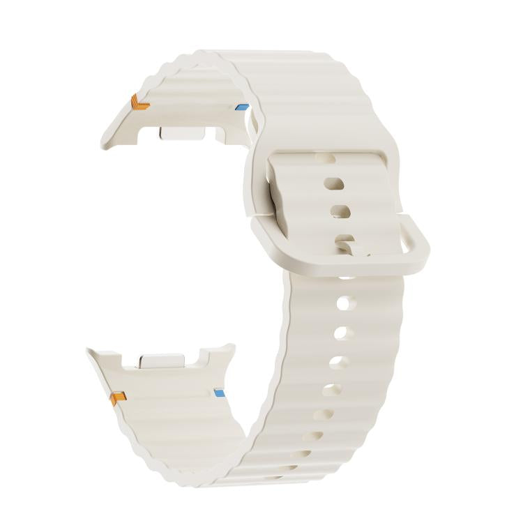 For Samsung Galaxy Watch8 40mm Diamond Bezel and Wavy Grain Stitched Color Buckle Silicone Watch Band(Beige Silver) - Watch Bands by buy2fix | Online Shopping UK | buy2fix
