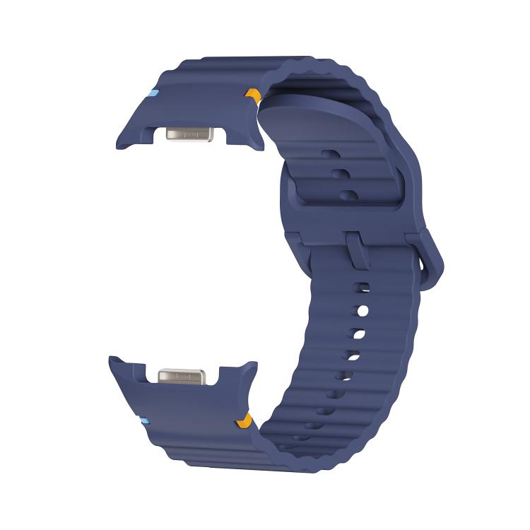 For Samsung Galaxy Watch8 40mm Diamond Bezel and Wavy Grain Stitched Color Buckle Silicone Watch Band(Midnight Blue Silver) - Watch Bands by buy2fix | Online Shopping UK | buy2fix