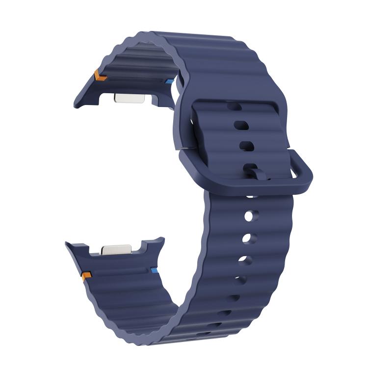 For Samsung Galaxy Watch8 40mm Diamond Bezel and Wavy Grain Stitched Color Buckle Silicone Watch Band(Midnight Blue Silver) - Watch Bands by buy2fix | Online Shopping UK | buy2fix