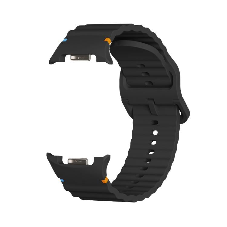 For Samsung Galaxy Watch8 40mm Diamond Bezel and Wavy Grain Stitched Color Buckle Silicone Watch Band(Black Black) - Watch Bands by buy2fix | Online Shopping UK | buy2fix
