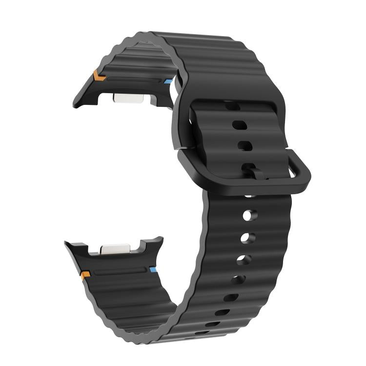For Samsung Galaxy Watch8 40mm Diamond Bezel and Wavy Grain Stitched Color Buckle Silicone Watch Band(Black Black) - Watch Bands by buy2fix | Online Shopping UK | buy2fix