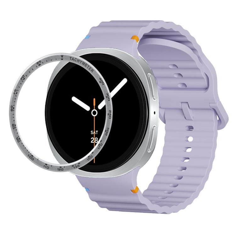 For Samsung Galaxy Watch8 44mm Speed Bezel and Wavy Grain Stitched Color Buckle Silicone Watch Band(Purple Silver) - Watch Bands by buy2fix | Online Shopping UK | buy2fix