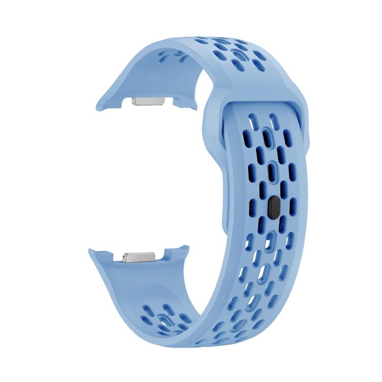 For Samsung Galaxy Watch8 44mm Rhombic Texture Bezel and Black Reverse Buckle Silicone Watch Band(Light Blue Silver) - Watch Bands by buy2fix | Online Shopping UK | buy2fix