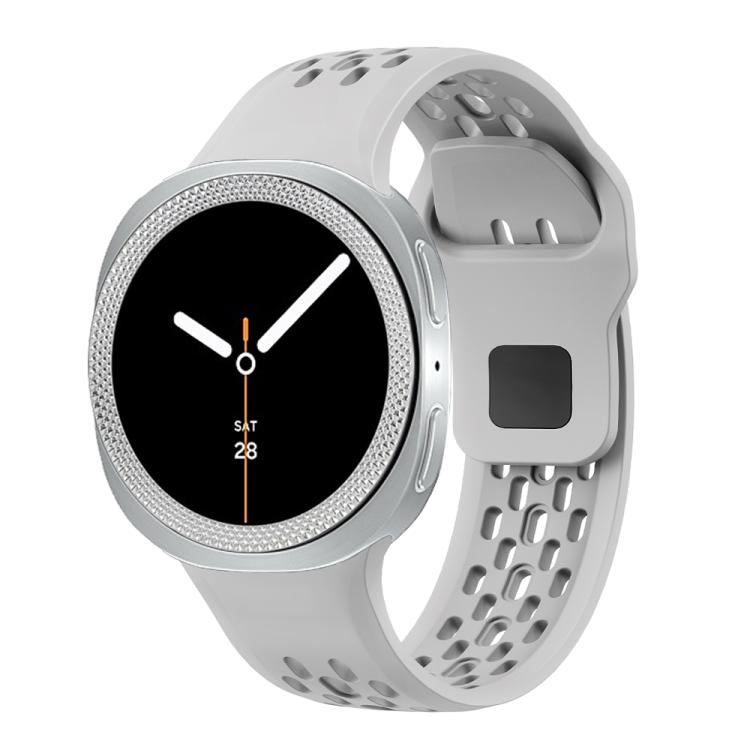 For Samsung Galaxy Watch8 44mm Rhombic Texture Bezel and Black Reverse Buckle Silicone Watch Band(Gray Silver) - Watch Bands by buy2fix | Online Shopping UK | buy2fix