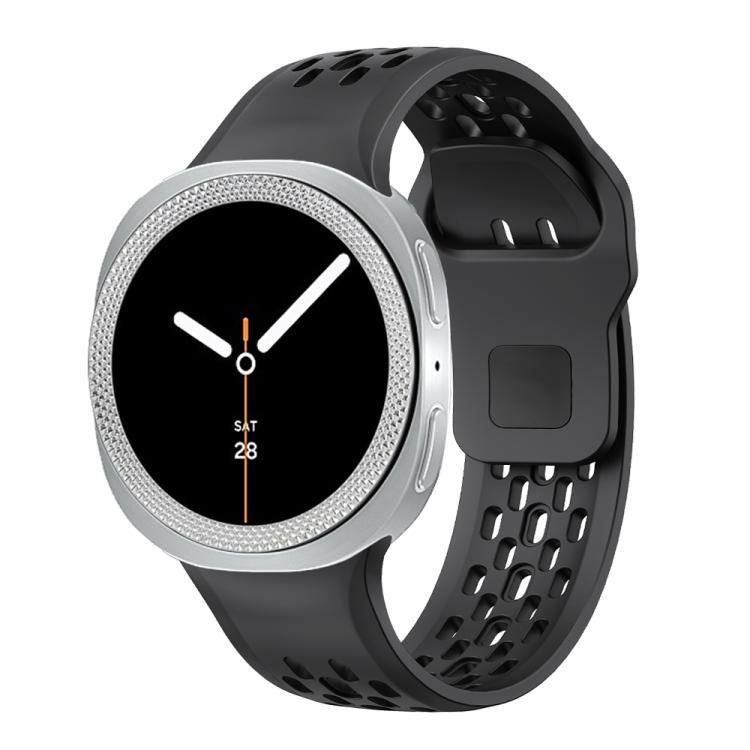 For Samsung Galaxy Watch8 44mm Rhombic Texture Bezel and Black Reverse Buckle Silicone Watch Band(Black Silver) - Watch Bands by buy2fix | Online Shopping UK | buy2fix