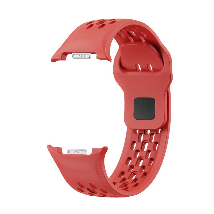 For Samsung Galaxy Watch8 40mm Rhombic Texture Bezel and Black Reverse Buckle Silicone Watch Band(Red Silver) - Watch Bands by buy2fix | Online Shopping UK | buy2fix
