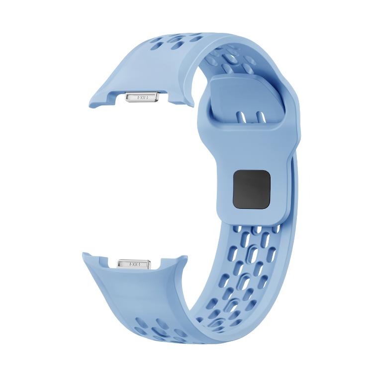 For Samsung Galaxy Watch8 40mm Rhombic Texture Bezel and Black Reverse Buckle Silicone Watch Band(Light Blue Silver) - Watch Bands by buy2fix | Online Shopping UK | buy2fix