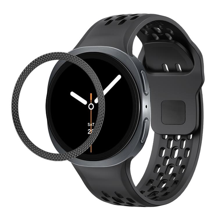 For Samsung Galaxy Watch8 40mm Rhombic Texture Bezel and Black Reverse Buckle Silicone Watch Band(Black Black) - Watch Bands by buy2fix | Online Shopping UK | buy2fix