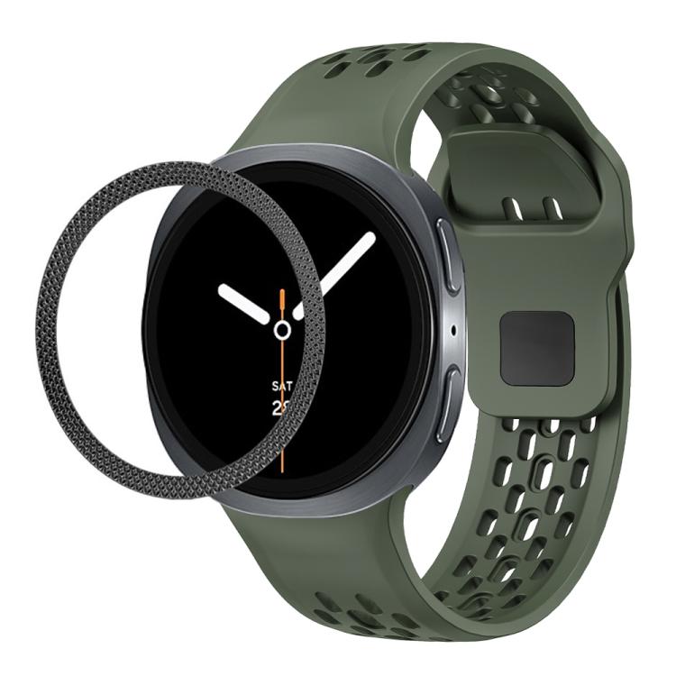 For Samsung Galaxy Watch8 40mm Rhombic Texture Bezel and Black Reverse Buckle Silicone Watch Band(Army Green Black) - Watch Bands by buy2fix | Online Shopping UK | buy2fix