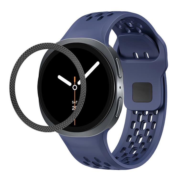 For Samsung Galaxy Watch8 40mm Rhombic Texture Bezel and Black Reverse Buckle Silicone Watch Band(Midnight Blue Black) - Watch Bands by buy2fix | Online Shopping UK | buy2fix