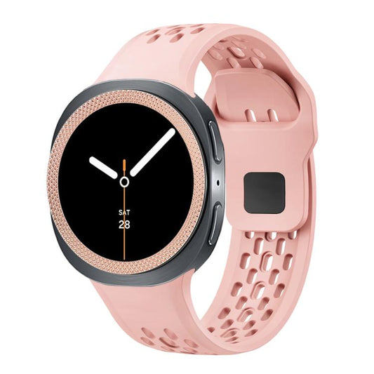 For Samsung Galaxy Watch8 40mm Rhombic Texture Bezel and Black Reverse Buckle Silicone Watch Band(Pink Rose Gold) - Watch Bands by buy2fix | Online Shopping UK | buy2fix