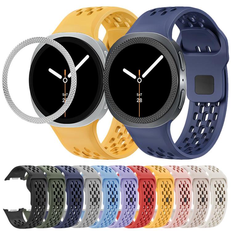 For Samsung Galaxy Watch8 40mm Rhombic Texture Bezel and Black Reverse Buckle Silicone Watch Band(Gray Black) - Watch Bands by buy2fix | Online Shopping UK | buy2fix