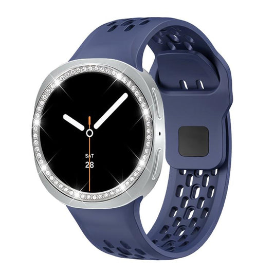 For Samsung Galaxy Watch8 44mm Diamond Bezel and Black Reverse Buckle Silicone Watch Band(Midnight Blue Silver) - Watch Bands by buy2fix | Online Shopping UK | buy2fix