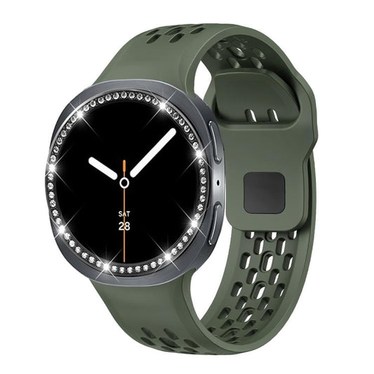 For Samsung Galaxy Watch8 44mm Diamond Bezel and Black Reverse Buckle Silicone Watch Band(Army Green Black) - Watch Bands by buy2fix | Online Shopping UK | buy2fix