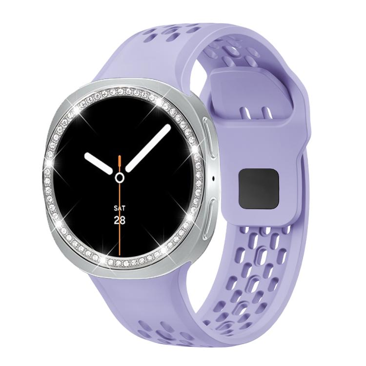 For Samsung Galaxy Watch8 40mm Diamond Bezel and Black Reverse Buckle Silicone Watch Band(Purple Silver) - Watch Bands by buy2fix | Online Shopping UK | buy2fix