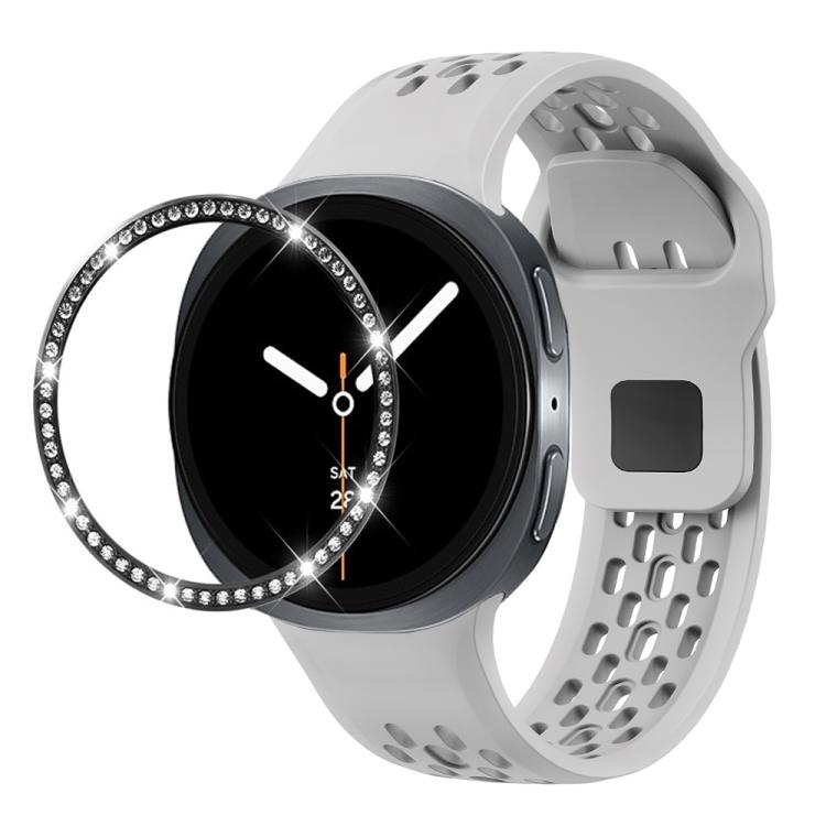 For Samsung Galaxy Watch8 40mm Diamond Bezel and Black Reverse Buckle Silicone Watch Band(Gray Black) - Watch Bands by buy2fix | Online Shopping UK | buy2fix