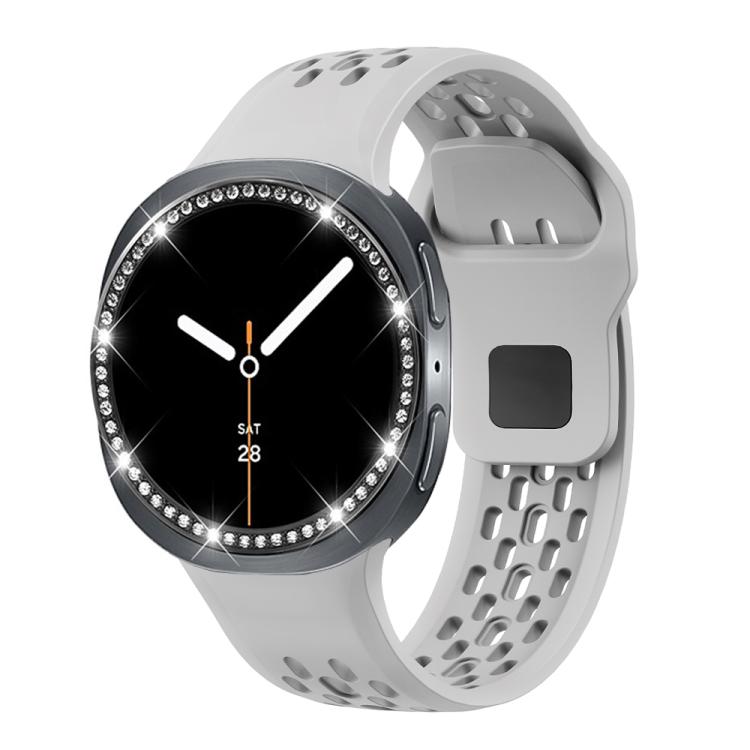 For Samsung Galaxy Watch8 40mm Diamond Bezel and Black Reverse Buckle Silicone Watch Band(Gray Black) - Watch Bands by buy2fix | Online Shopping UK | buy2fix