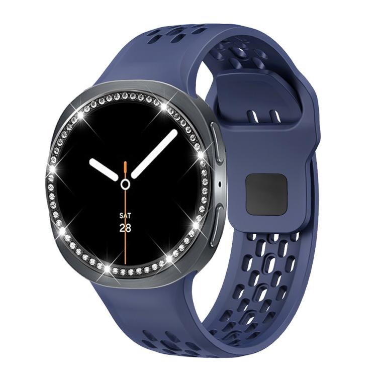 For Samsung Galaxy Watch8 40mm Diamond Bezel and Black Reverse Buckle Silicone Watch Band(Midnight Blue Black) - Watch Bands by buy2fix | Online Shopping UK | buy2fix
