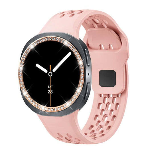 For Samsung Galaxy Watch8 40mm Diamond Bezel and Black Reverse Buckle Silicone Watch Band(Pink Rose Gold) - Watch Bands by buy2fix | Online Shopping UK | buy2fix