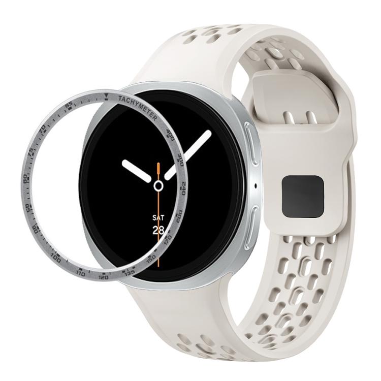 For Samsung Galaxy Watch8 40mm Speed Bezel and Black Reverse Buckle Silicone Watch Band(Beige Silver) - Watch Bands by buy2fix | Online Shopping UK | buy2fix
