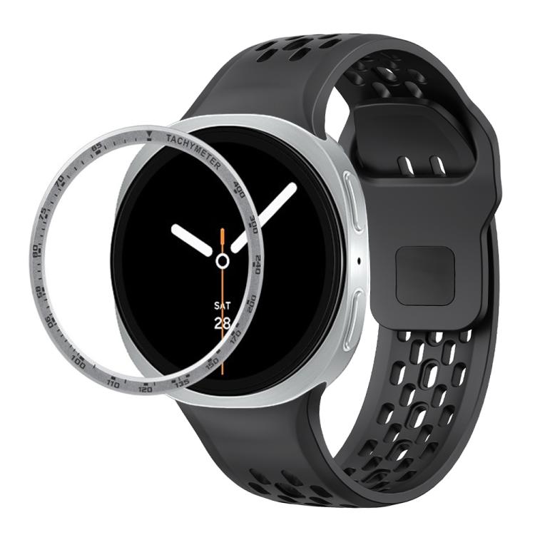 For Samsung Galaxy Watch8 40mm Speed Bezel and Black Reverse Buckle Silicone Watch Band(Black Silver) - Watch Bands by buy2fix | Online Shopping UK | buy2fix