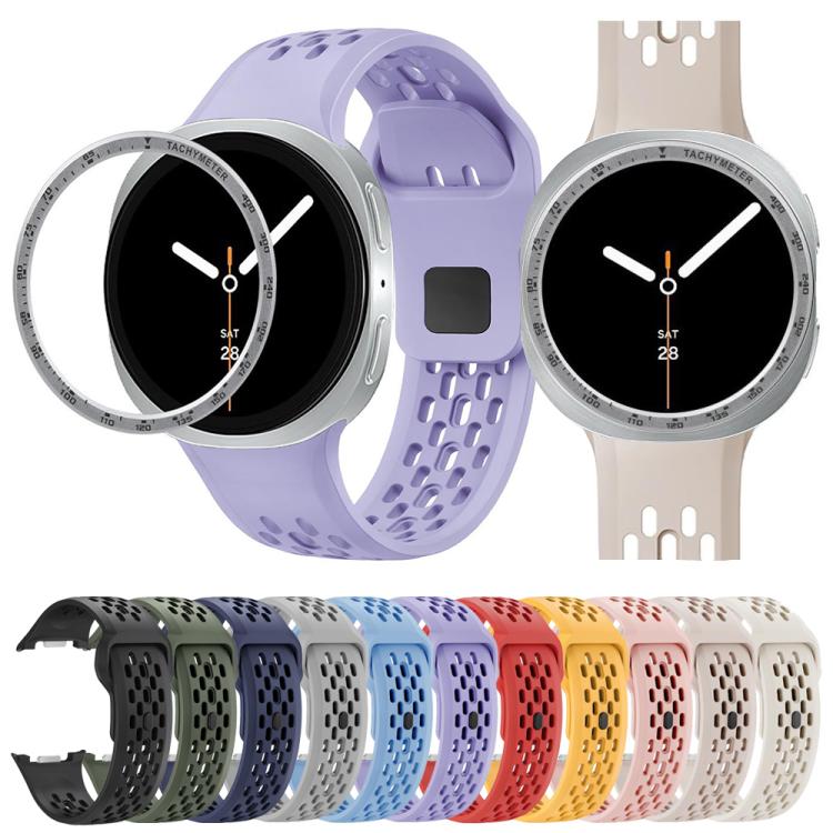 For Samsung Galaxy Watch8 40mm Speed Bezel and Black Reverse Buckle Silicone Watch Band(Black Silver) - Watch Bands by buy2fix | Online Shopping UK | buy2fix
