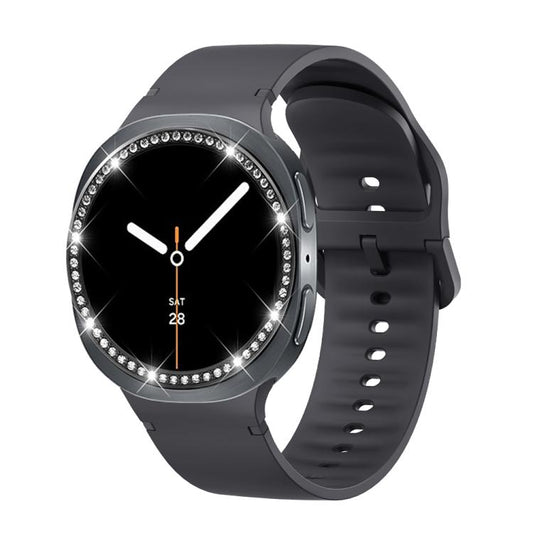 For Samsung Galaxy Watch8 40mm Diamond Bezel and Solid Color Stitched Silicone Watch Band(Dark Gray Black) - Watch Bands by buy2fix | Online Shopping UK | buy2fix